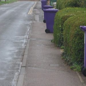 Bin day, footpath obstructed for mobility scooters and push chairs